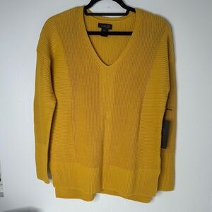 NWT Rachel Zoe mustard yellow v neck  sweater women’s size L